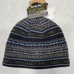 Wool Turtle Fur Men's Blue Gray Black Patterned Knit Beanie